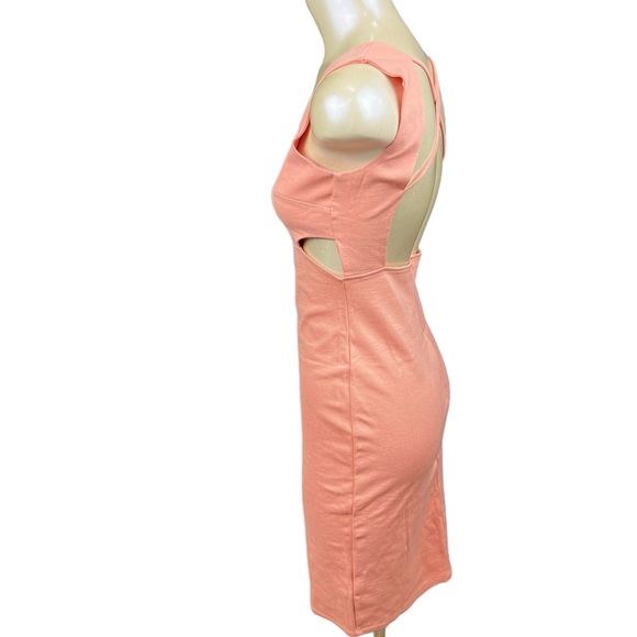 Lulus Solemio Peach Coral Bodycon Cutout Dress Sz M cross back strappy - Picture 4 of 5